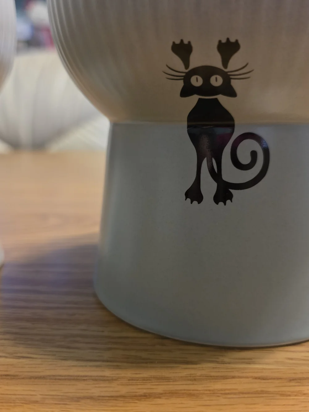 Two Ceramic Cat Raised Food Bowls And Cat Coffee Cup